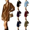 Women's Velvet Long Sleeve Dress with Stand Collar and V Neck, Straight Fit Casual Dress