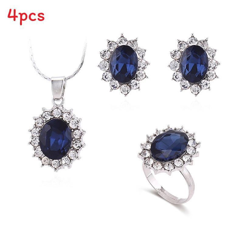 Fashion Sapphire Jewelry Set With Blue Rhinestone Decor For Women Spring