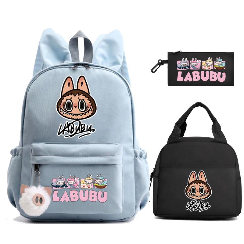 3Pcs/set Cute Printed Backpack Lunch Bag Pencil Case Children Girl Boy Mokoko Student Schoolbag Zimomo Kid Gift Mochila