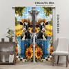 2pcs Farmhouse Sunflower and Cute Little Cow Curtains, Rustic Pastoral Style Rod Pocket Window Treatment, Semi-Transparent Polye