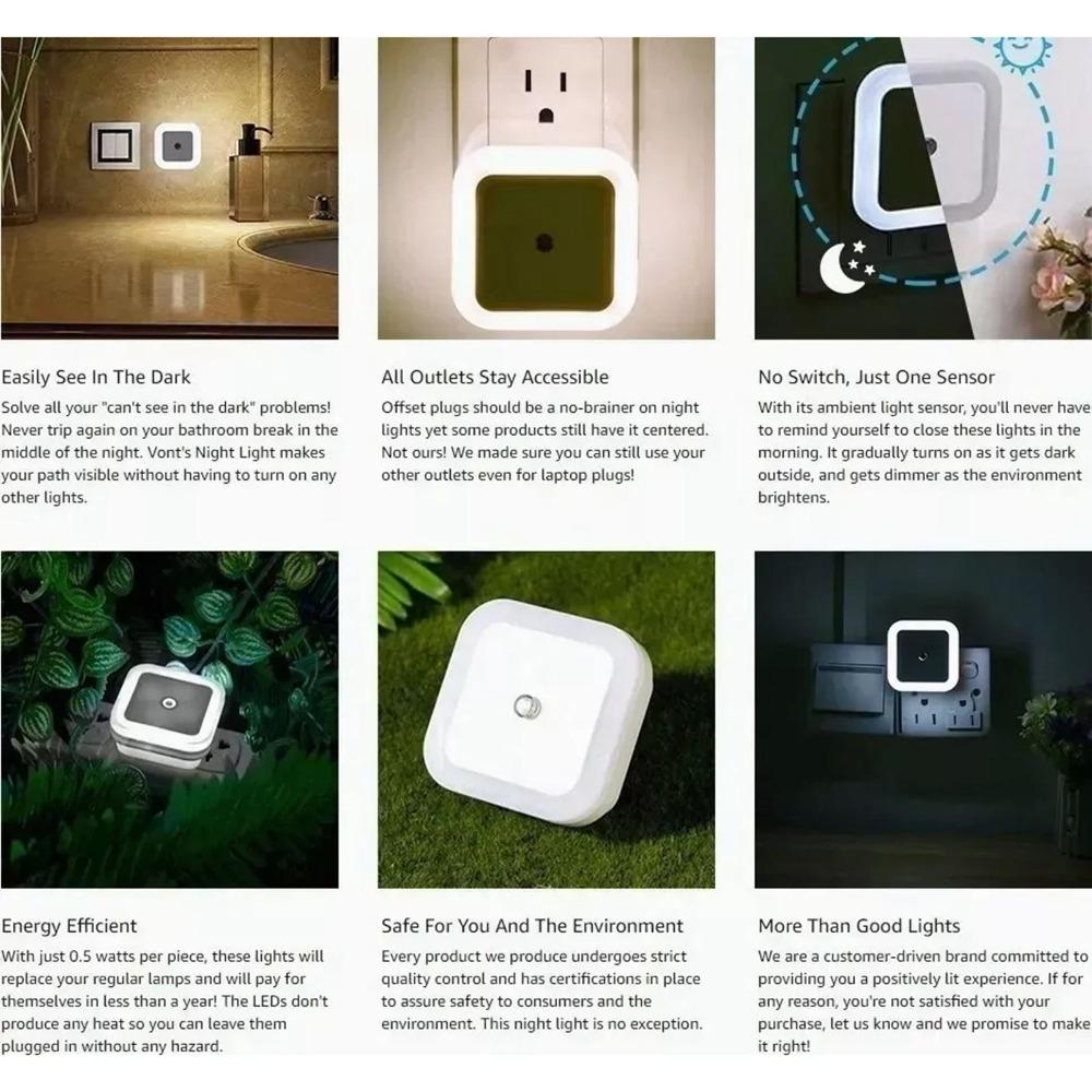 6 Pack Dusk to Dawn Sensor LED Night Light Square Smart Sensor Light Motion Sensor Light Hallway