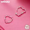 WOSTU 925 Sterling Silver Princess Pink Bow Heart Stud Earrings Women Lovely Crystal Pearl Ear Studs Girl Birthday Jewelry Gift