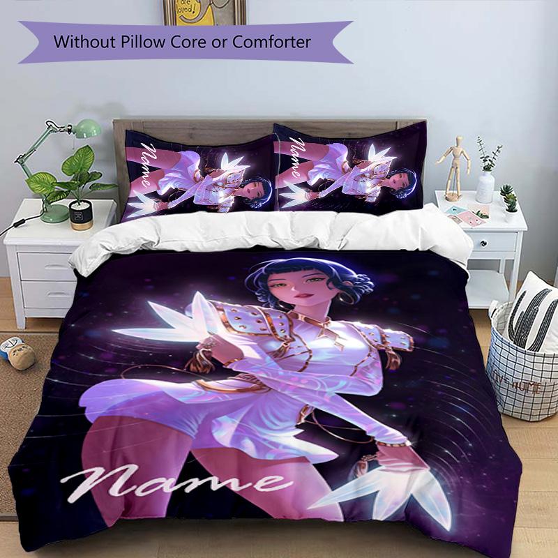 3pcs KPop Demon Hunters14 Cover Set - Personalized Name, HD Printed Bedding with 1 Cover and 2 Pillowcases - Perfect for Home Decor, Easy Care