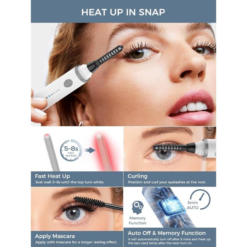 Heated Eyelash Curler, 2024 New 360° Heated Eyelash Brush Rechargeable with 3 Temperatures and 5-Second Quick Warm-Up 3-in-1 Eye