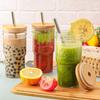 730ml Iced Coffee Glasse Cup with Bamboo Lid and Straw Reusable Boba Cup Smoothie Tumbler Glass Bubble Tea Cup
