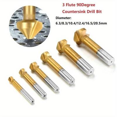 6 Stück/Satz Anfasfräser Werkzeug Senkbohrer Set Metall Holz 3 Schneiden 90 Grad Schnellarbeitsstahl Titanbeschichtet Entgraten Loch