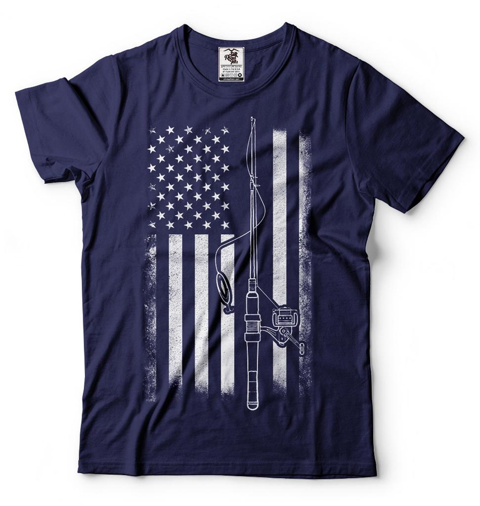 Mens Fishing T-Shirt: USA Flag Patriotic Fisherman Gift