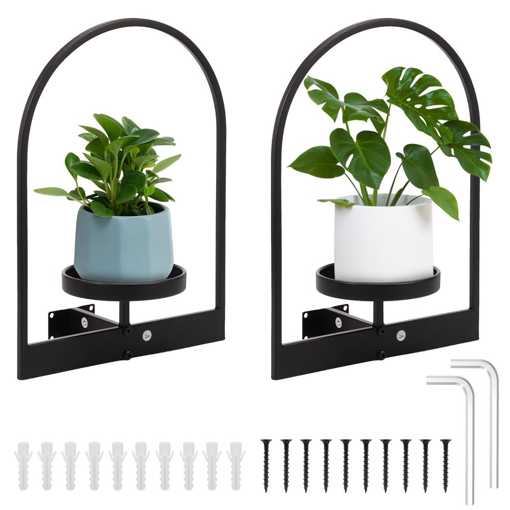 3Pcs Wall Mounted Flowerpot Holder Metal Planter Hook Bonsai Hanging Basket Planter Pot Stand Indoor Outdoor Gardening Decor