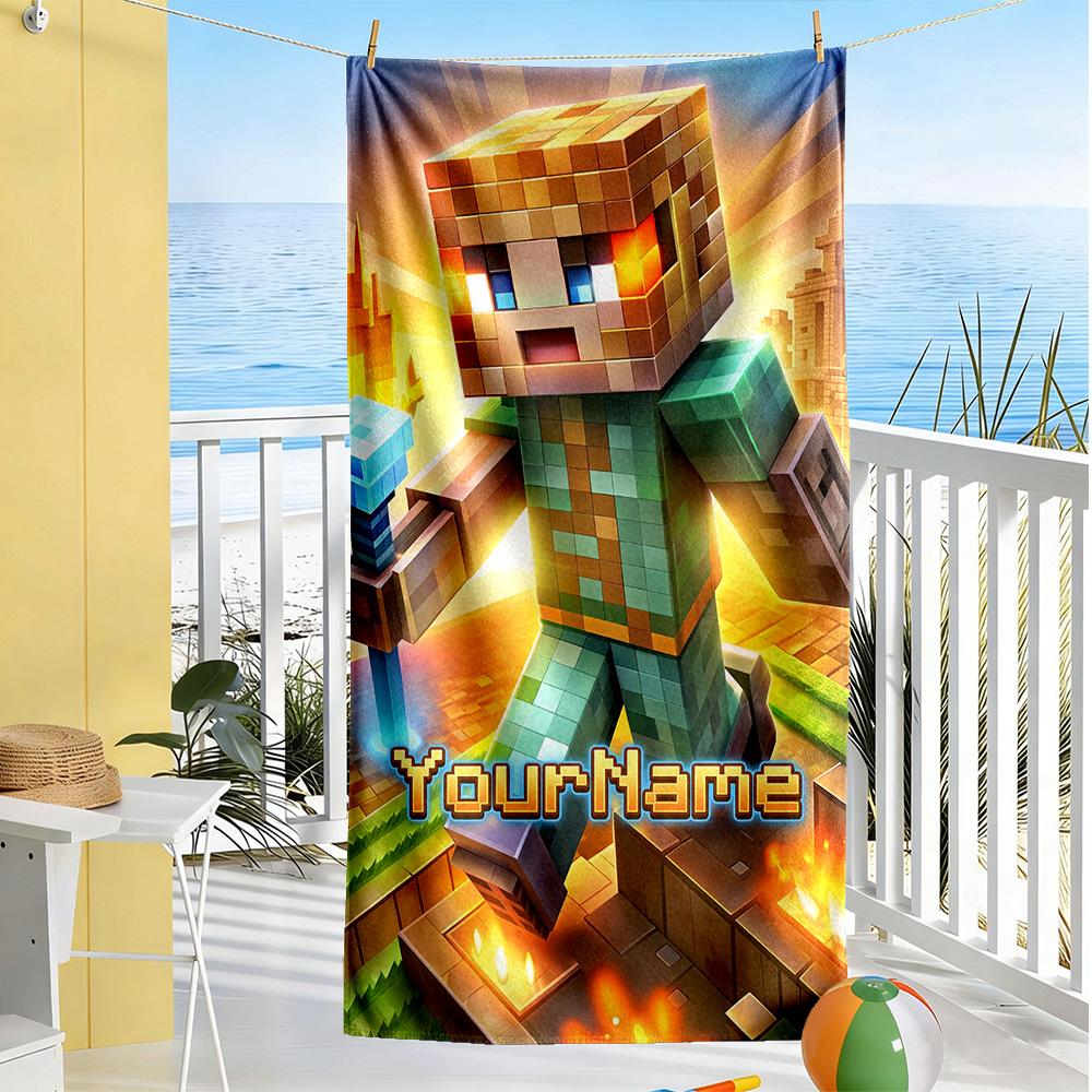 Minecraft Customized Name Beach Towel Soft Durable Quick-Dry For Beach Bathroom Outdoor Swimming Pool Camping Picnic Yoga Diving Vacation Accessories