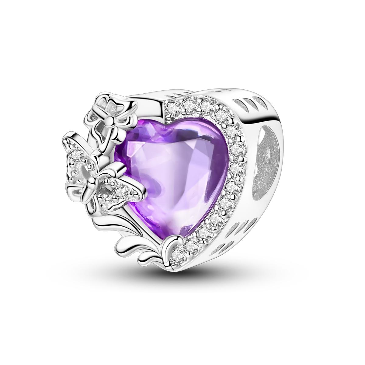 

PANPOKI copper Butterfly Love Heart Purple Zircon Pendants Bracelets Charm Bead Charms Jewellery Party Bead Charms Do It Yourself Trendy Gifts