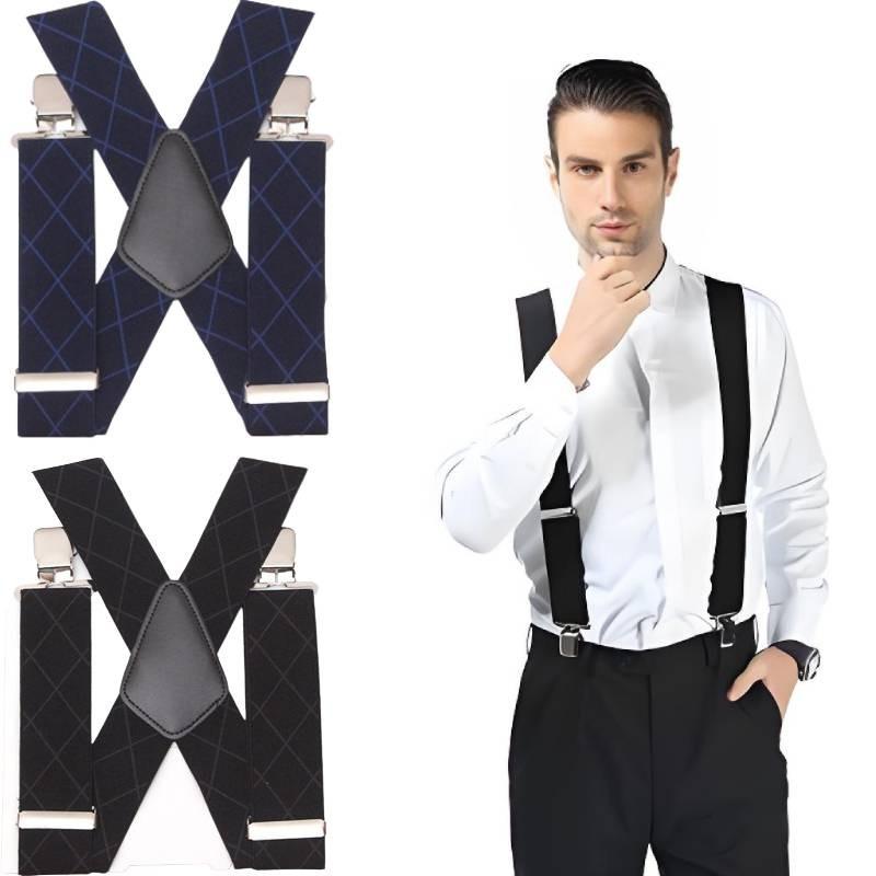 Wide Men 5cm Heavy Duty X Shape Braces Elastic Suspenders Trouser Clips Durable