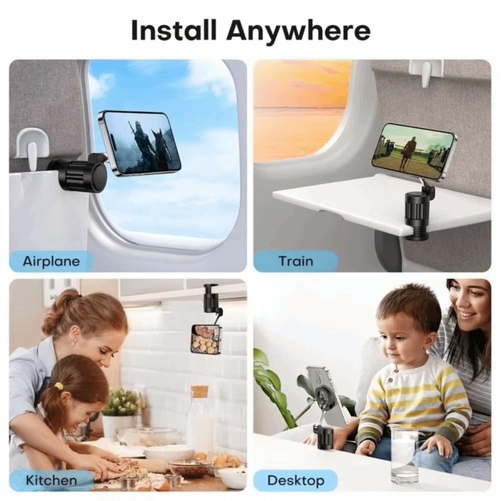 Metal Phone Stand 360° Rotating Airplane Phone Stand Multi-function Travel Phone Holder  Airplane