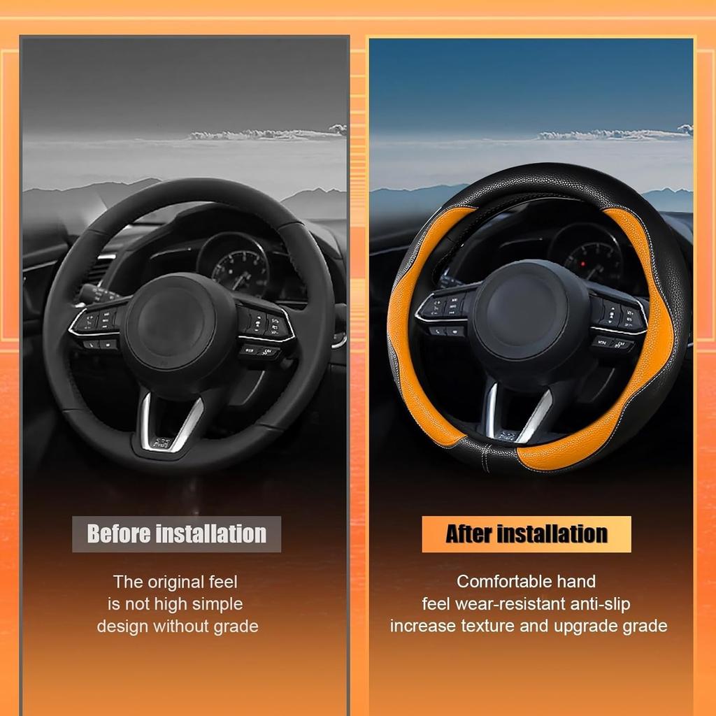 Car Steering Wheel Cover 2025, Universal Auto PU Cute Breathable  Orange