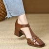 Summer square head high heels comfortable thick heel hollow pig cage bag head sandals thick heel solid color