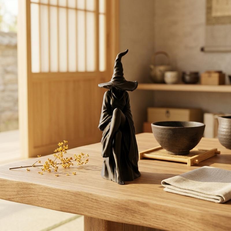 Halloween Faceless Witch Figurine Exquisite Black Seated Gothic Decor for Living Room Perfect Halloween Gift Choice