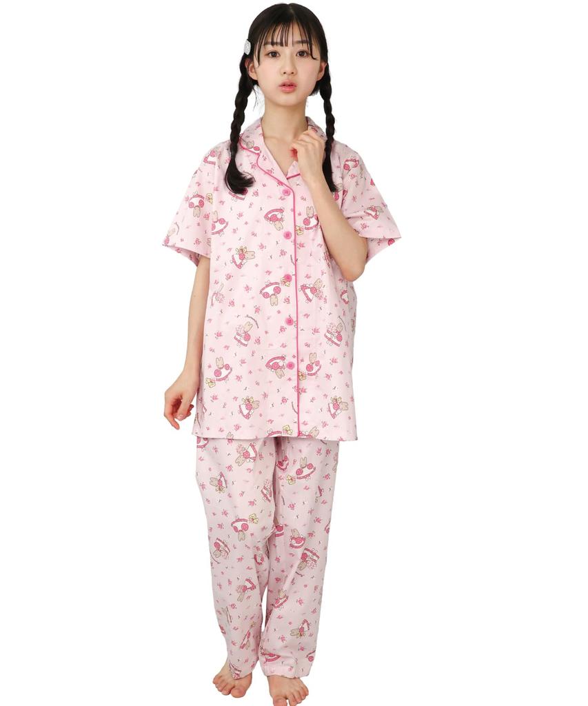SAZAC Marron Cream Shirt Short Long Flower Marron Cream Women's Pajamas, 100% Cotton, Broadcloth, Sleeves, Pants, Loungewear, (Pink/L/SAN1801)