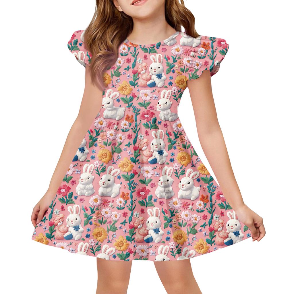 Sommer-Prinzessinenkleid für Mädchen - A-Linien-T-Shirt-Kleid Ostertag