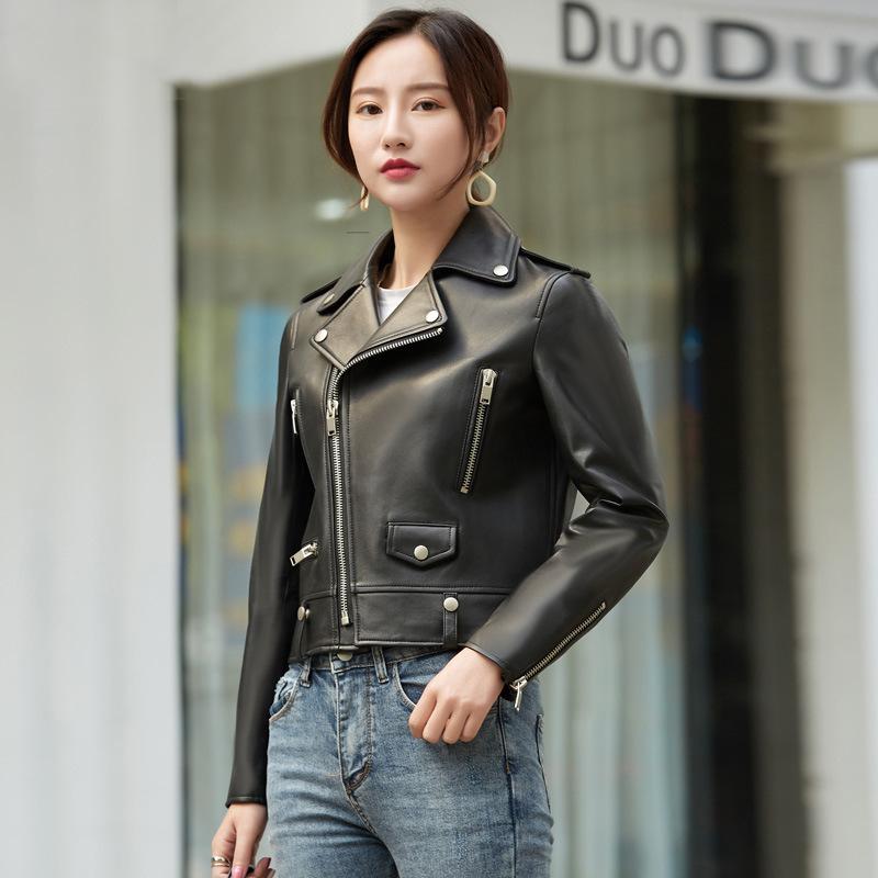 

Куртка из натуральной овчины, женская, весна-осень, новая, короткая, повседневная, кожаная куртка, одежда для мотоциклистов 3XL