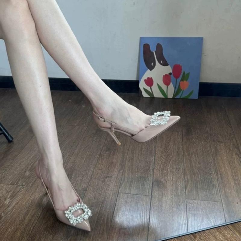 Ins Style Pure Desire Rear Empty High-heeled Sandals Women's New French Retro Temperament Pointed Side Empty Single Shoes