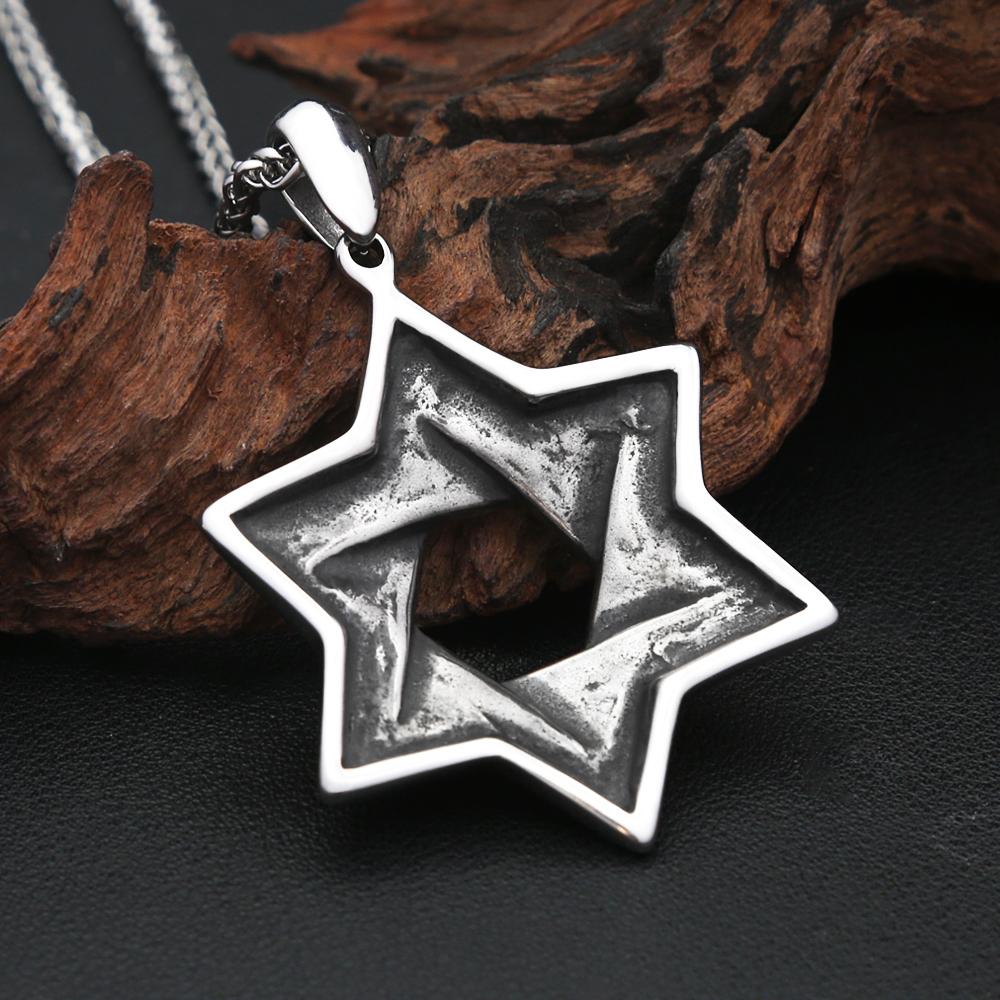 Punk Vintage Davidstern Anhänger Halskette für Herren Edelstahl Hip Hop Biker Sechszackiger Stern Halskette Schmuck Geschenk