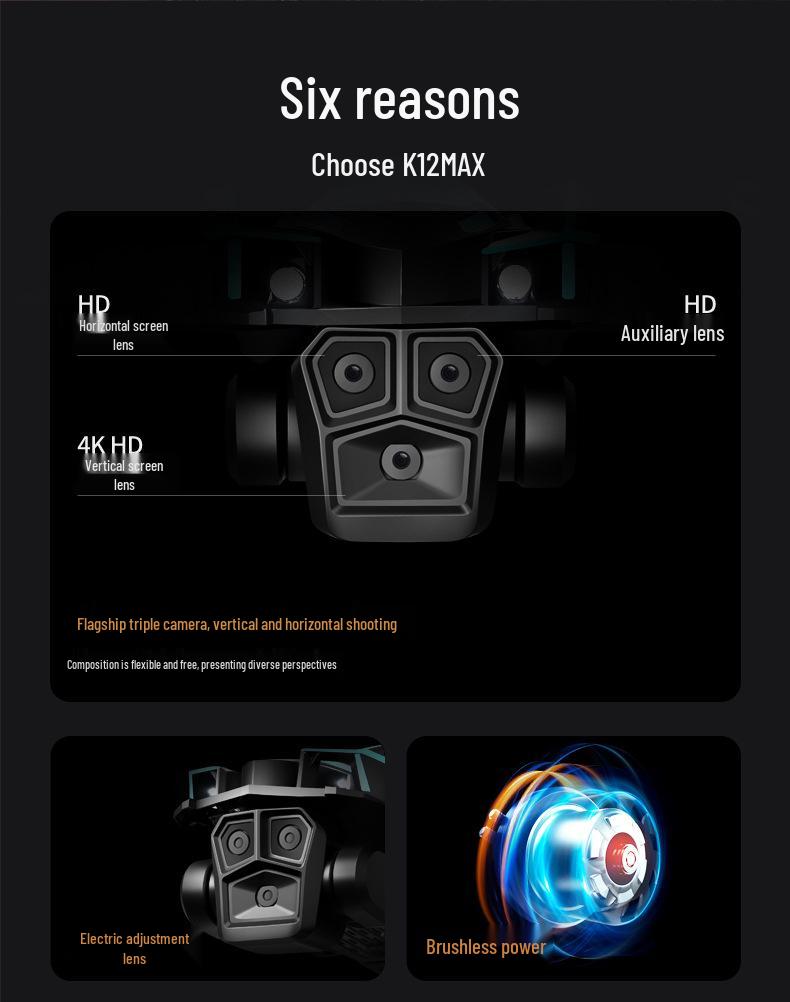 K12 MAX Brushless Drone: Triple Cameras, HD Photography, Smart Obstacle Avoidance Quadcopter