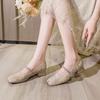 French Word with Mary Jane Women's Shoes Comfortable Low Heel Square Head Single Shoes 2025 New Spring and Autumn Thick Heel Grandma Shoes