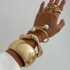DIEZI Exaggerated Imitation Pearl Heavy Metal Wide Cuff Bangles Bracelets Hip Hop Punk Geometric Spring Bangles For Women Men