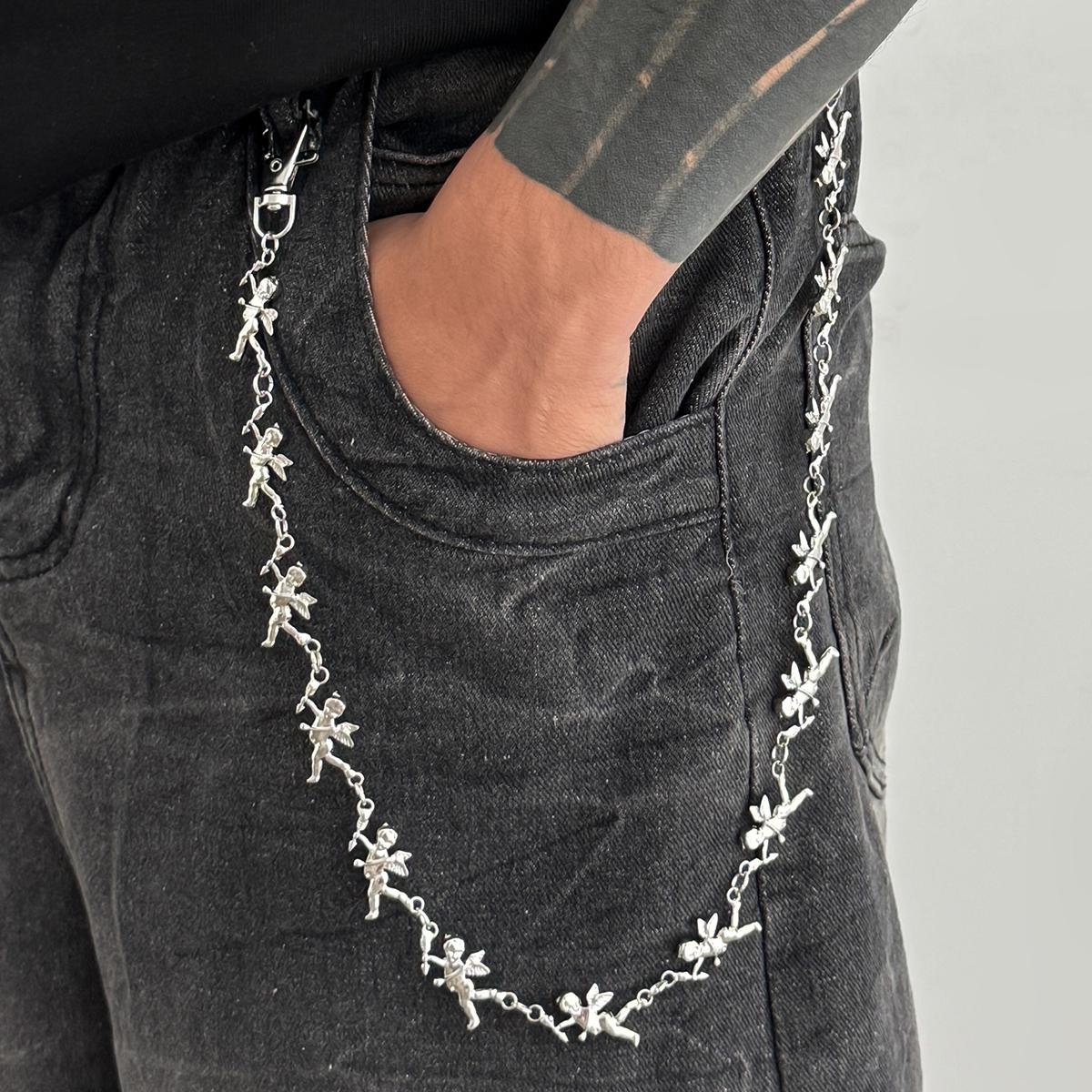 

Ingemark Hip Hop Imitation Pearl Colorful Rhinestone Jeans Pants Chain Men Trend Creative Metal Pendant Bag Chain Couple Jewelry