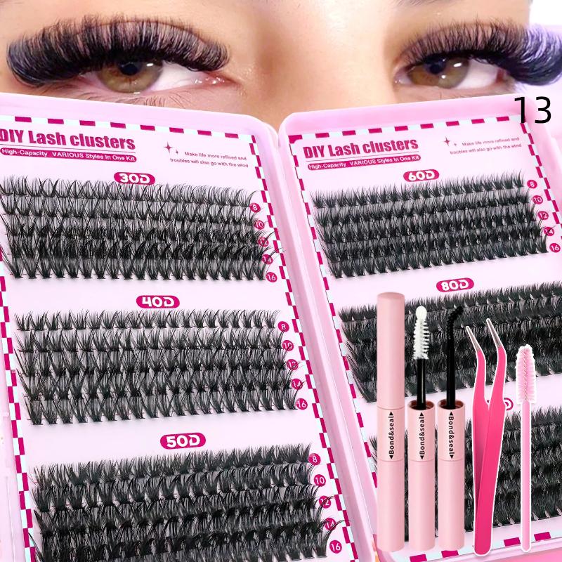 Lash Bond Asend Seal Eyelash Clusters Lasting Double-Ended Fixed Eyelash Glue Remover Tweezers Kit Eyelash Curler Brush Kit Tool