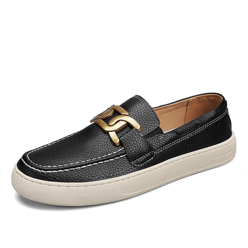 

Новые туфли для мужчин Кожаная повседневная обувь Трендовая обувь для отдыха на плоской подошве Уличная мода Мокасины без застежек 44 чёрный