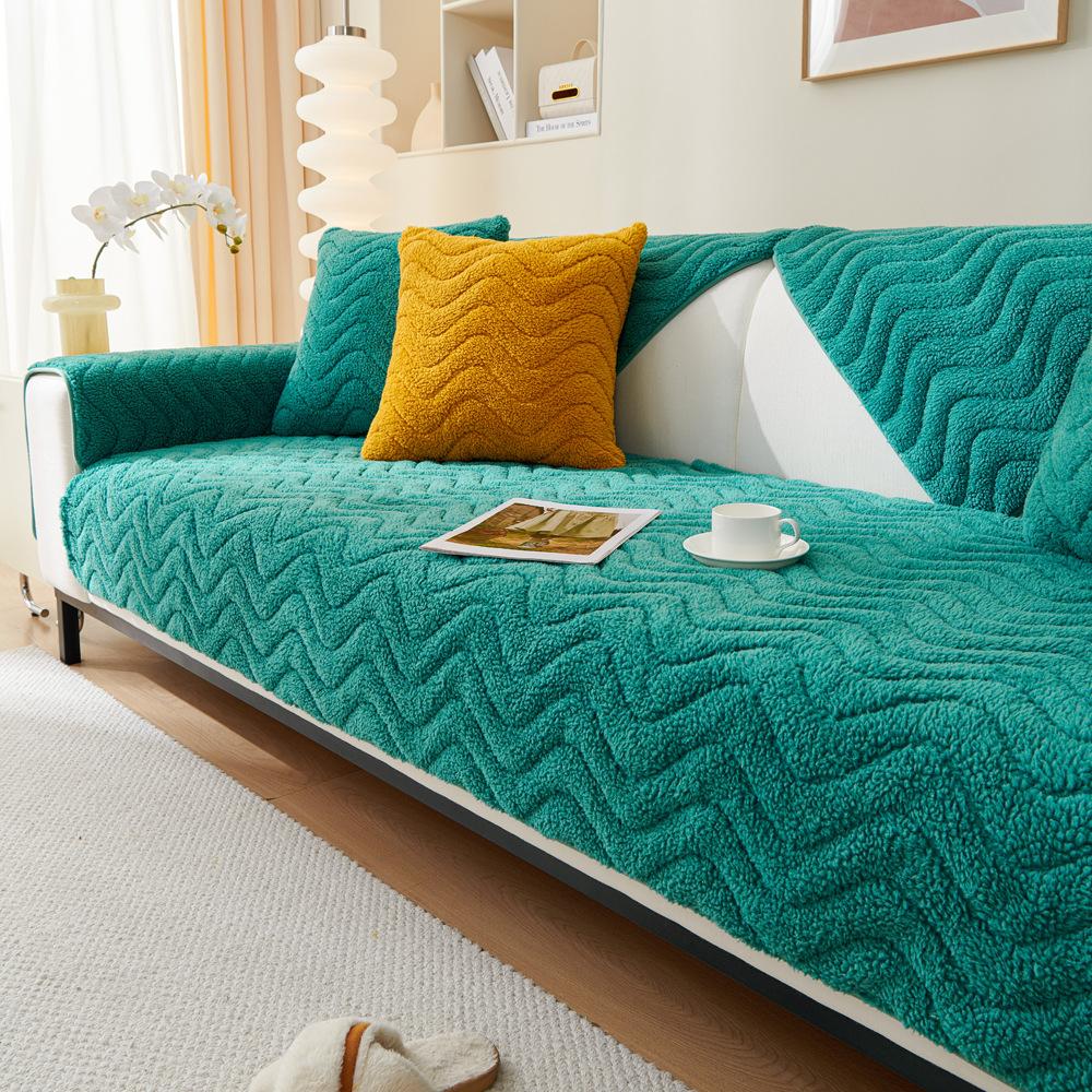 Thick Lambskin Winter Sofa Cushion Nordic Minimalist Style Plush Non-Slip Seat Cushions High-Grade Solid Color Sofa Towel