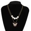 Gold Silver Chain Women for Butterfly Pearl Necklace Double Choker Chains Jewelry Girl Fashion Butterflies Pendant Gift