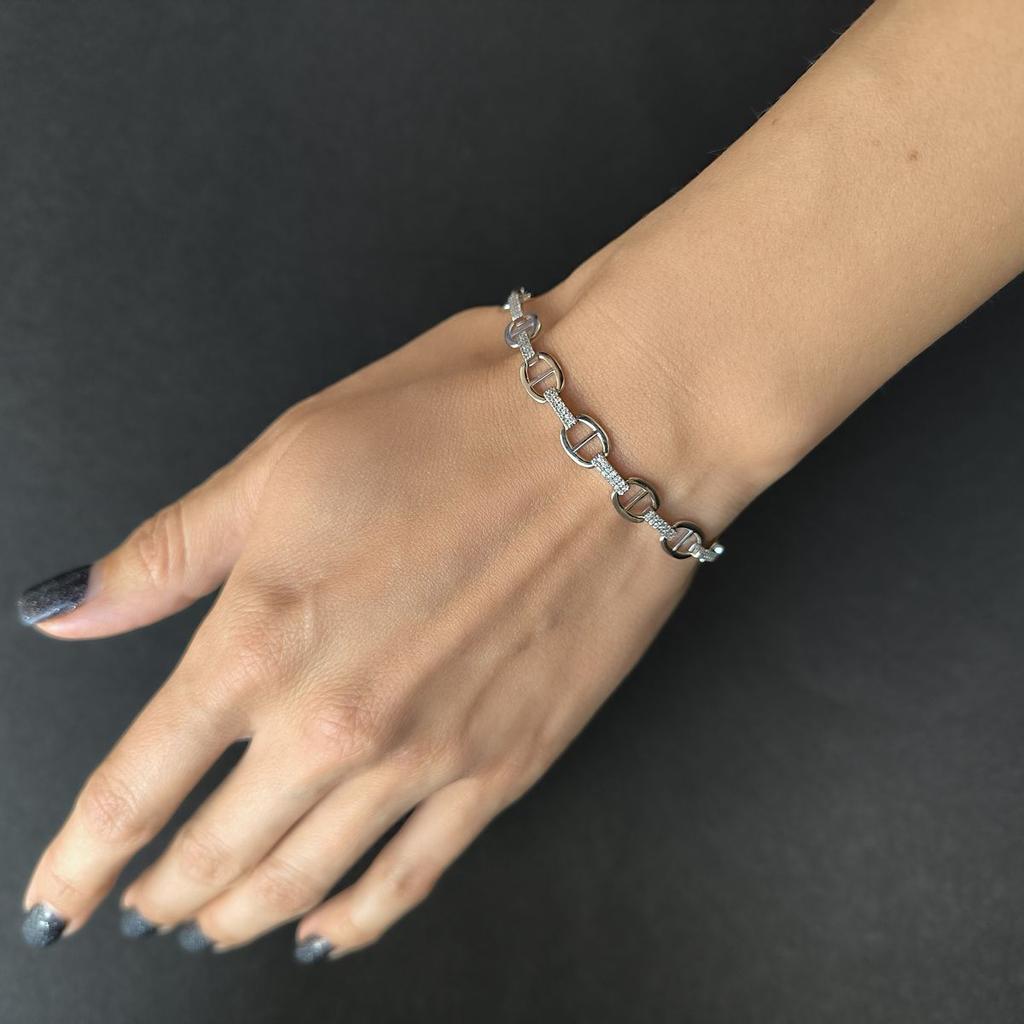 Silver Bracelet with Cubic Zirconia, Product Weight 7.93 G (2182801)