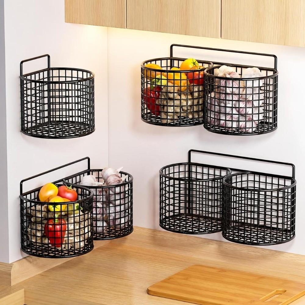 Round Kitchen Storage Rack Wall Mounted Space Saving Wall Mounted Storage Rack Multipurpose Vegetable Storage Basket Bathrooms
