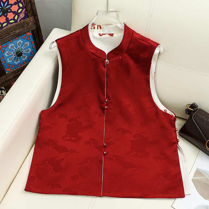 

Women s Stylish Horse Print Vest – Single-Breasted, Round Neck, Age-Reducing, Versatile Design XL (80-105 cm) червоний