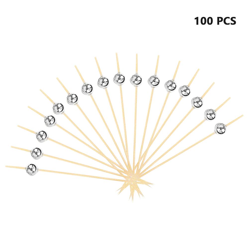 

100 шт. золотых бусин бамбуковые палочки для фруктов 12 см фруктовый салат вилка для закусок коктейльный декор торт шведский стол зубочистки свадебные принадлежности для вечеринок