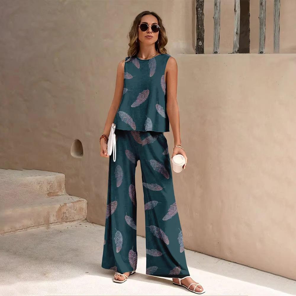 1116 New European and American Fashion Ethnic Geometric Tank Pants Set WN11+MRO6