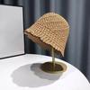 Ladies' Summer Handmade Crochet Straw Hat With Hollow Out Breathable Sunshade Bucket Hat Uv Resistant Solid Color Fisherman Hat