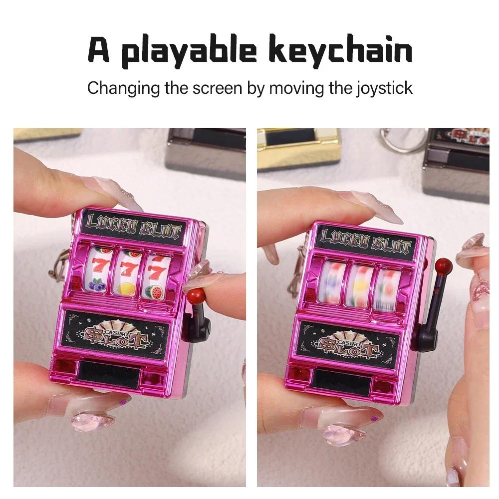 Lucky Charms Jackpot Keychain Creative Mini Fruit Machine Keychain Mini Casino Bag Charm Lucky Slot Machine Model Children's Toy