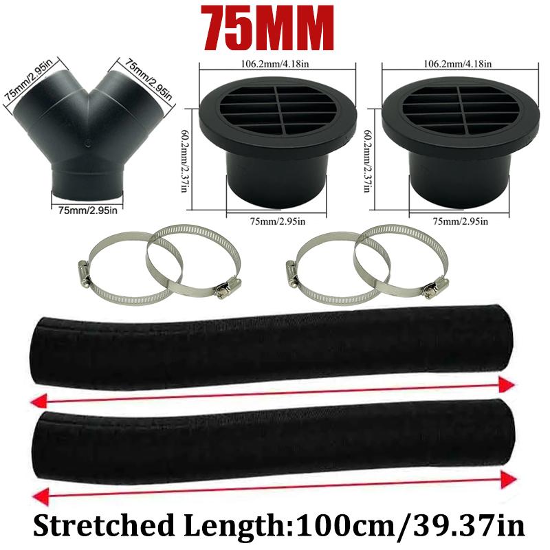 42mm 60mm 75mm 90mm Car Air Diesel Parking Heater 2x Air Outlet Vent + T/YPiece + Duct Pipe + 2x Clamps For Webasto Eberspacher