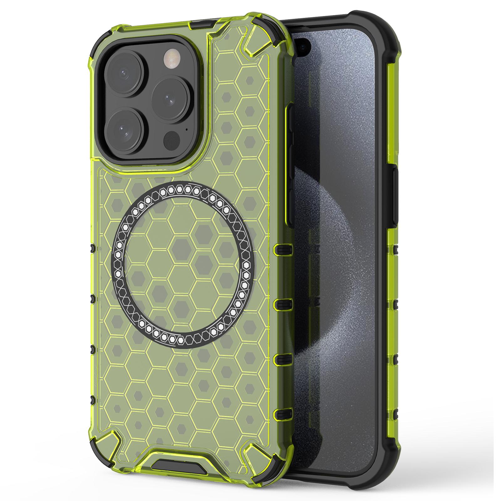 

For iPhone 15 Pro Magnetic Case Honeycomb Texture TPU+PC Anti-drop Phone Cover Green