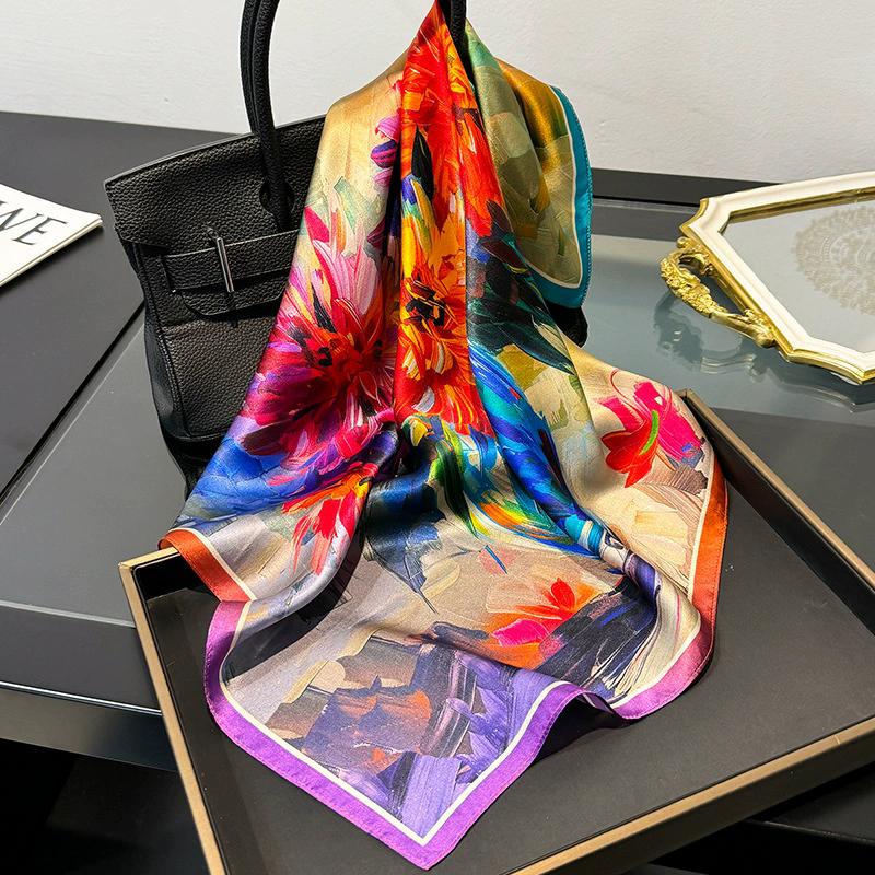New 100% Natural Real Silk Scarf Women Bandana Square Scarves Wrap Kerchief Mulberry Spring Fashion Luxury High Quality Hijab