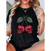 Cherry Skull Print Plus Size Women's Round Neck Spring/Summer T-Shirt