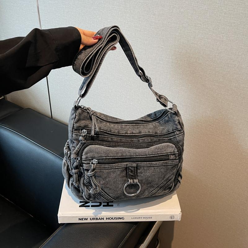 Denim Messenger Bag Vintage Women's Bag Large Capacity Multi-Layer Shoulder Bag