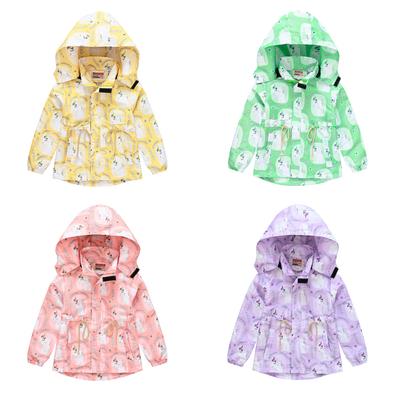 Children's Spring and Fall New Fashion Printing Rushing Coat Jacket Boys and Girls Hooded Waist Zipper Shirt Double Windbreaker