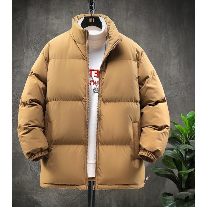 New Winter Large Size Thick Loose Cotton Coat Solid Color Stand Collar Bread Suit Men