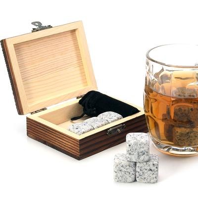 Viski Taşları Seti - 9 Granit Viski Kayası / Ahşap Kutu / Kadife Çanta / Tekrar Kullanılabilir Soğutucu Buz Küpleri