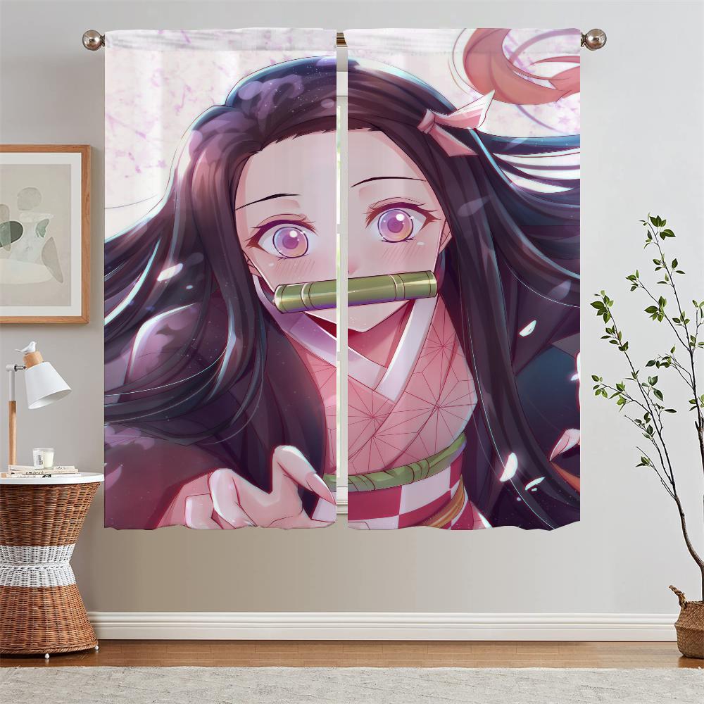 Lace Curtains On Offer Free Shipping Nezuko Kamado Cabinets for Living Room Decoration Blackout Beaded Curtain Tiebacks Blind