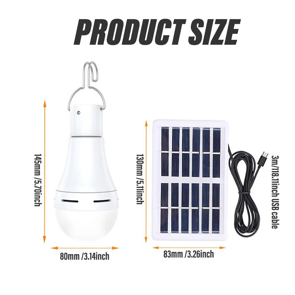 LED Solar Light Bulb Outdoor Camping Light Waterproof Portable Garden Pendant Light Hiking Fishing Emergency Light USB Charging