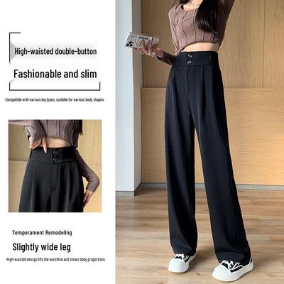 2025 Women's High-Waisted Wide-Leg Black Trousers: Slimming, Draped, Casual, Spring/Autumn Style
